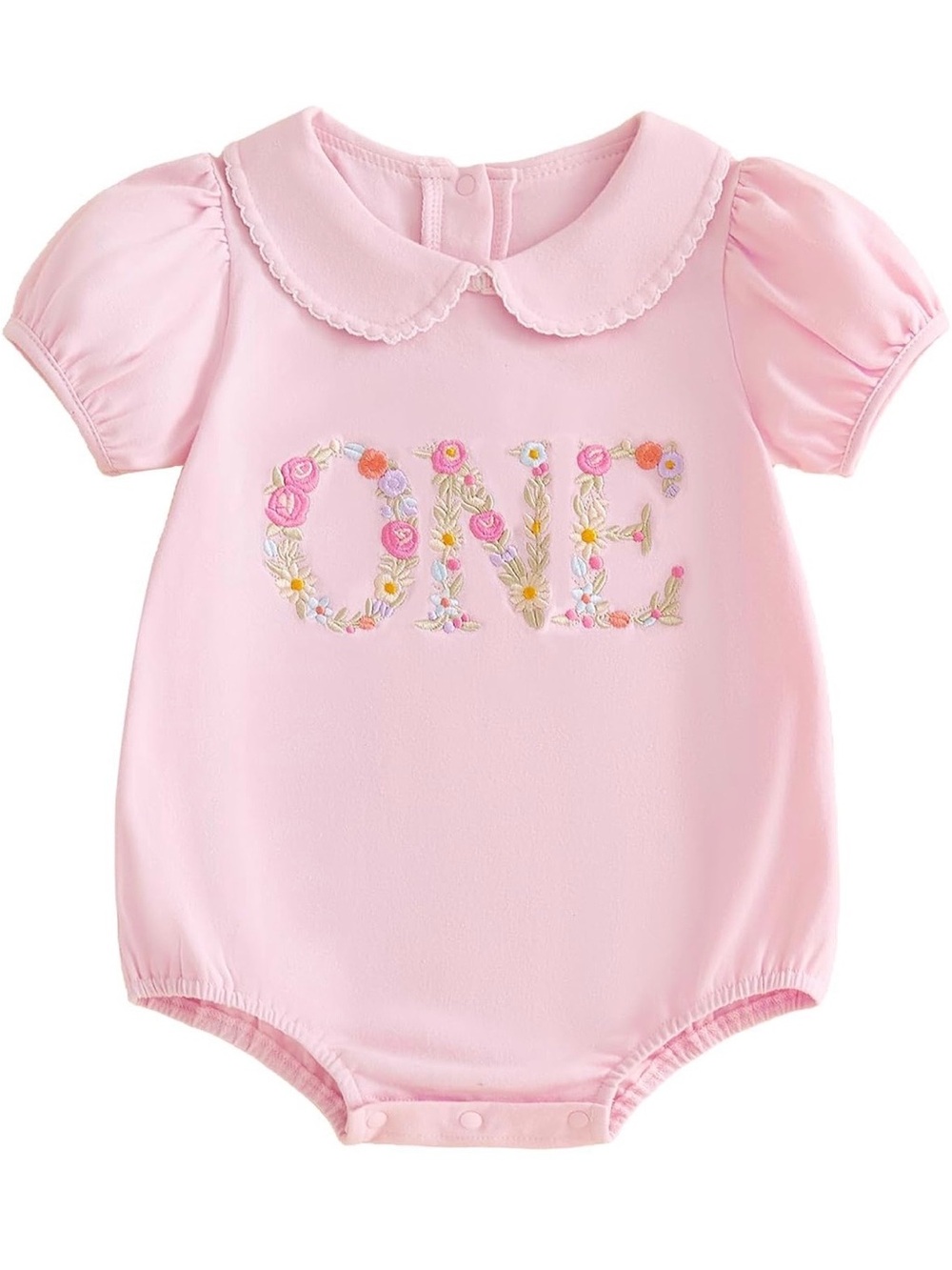Pink Floral "ONE" Baby Girls Bodysuit